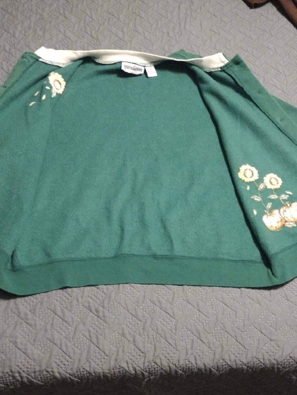 Speculation Green Button-Up Cardigan with Sunflower & Pumpkin Embroidery - Picture 8 of 11